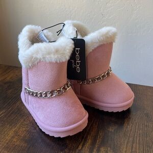 NEW Bebe faux suede faux fur pink booties, Toddler Sizes: 5, 6 & 7